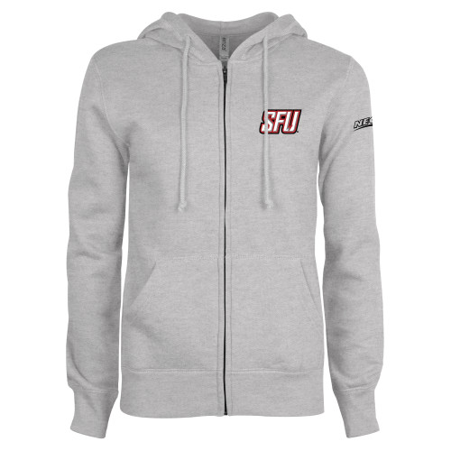 ENZA Womens Grey Fleece Full Zip Hoodie-Northeast Conference Saint Francis University Primary Mark