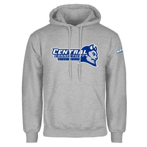 Grey Fleece Hoodie-Northeast Conference Central Connecticut Primary Mark
