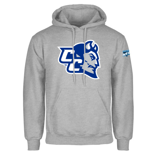 Grey Fleece Hoodie-Northeast Conference Central Connecticut CC Mascot Mark