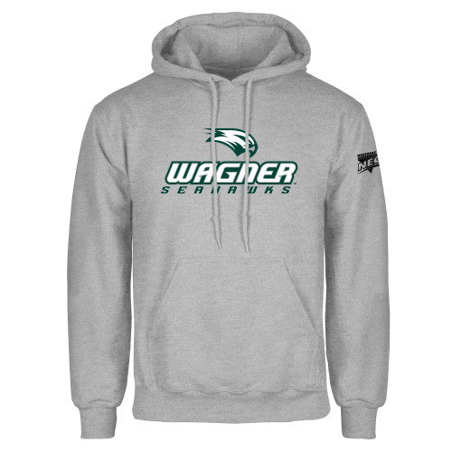 Grey Fleece Hoodie-Northeast Conference Wagner College Wagner Seahawks Stacked Mark