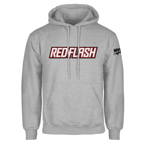 Grey Fleece Hoodie-Northeast Conference Saint Francis University Red Flash Wordmark