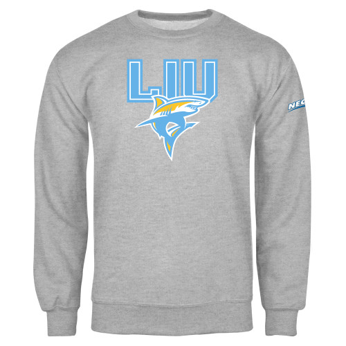 Grey Fleece Crew-Northeast Conference Long Island University Primary Mark