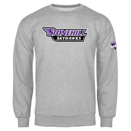 Grey Fleece Crew-NEC Stonehill Skyhawks Wordmark