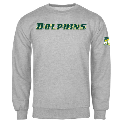 Grey Fleece Crew-NEC Le Moyne Dolphins Flat Wordmark