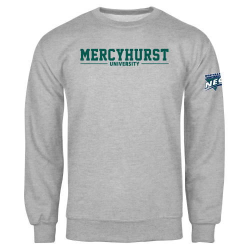 Grey Fleece Crew-Mercyhurst University Wordmark