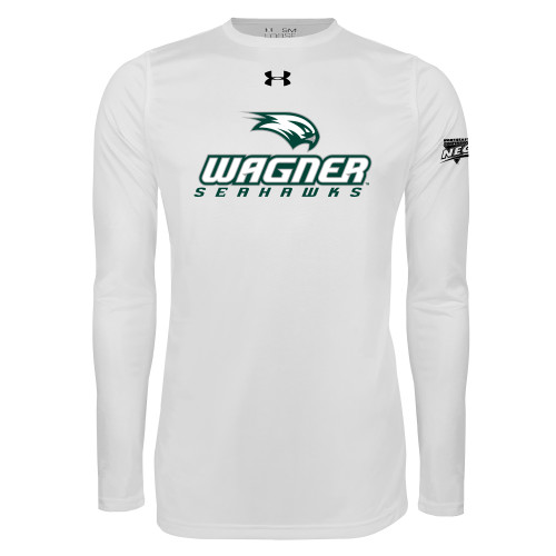 Under Armour White Long Sleeve Tech Tee-Northeast Conference Wagner College Wagner Seahawks Stacked Mark