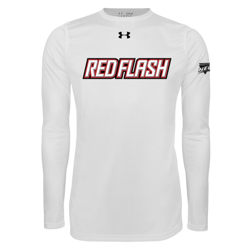 Under Armour White Long Sleeve Tech Tee-Northeast Conference Saint Francis University Red Flash Wordmark