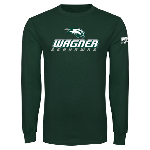 Dark Green Long Sleeve T Shirt-Northeast Conference Wagner College Wagner Seahawks Stacked Mark