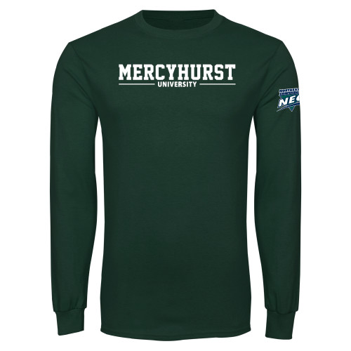 Dark Green Long Sleeve T Shirt-Mercyhurst University Wordmark