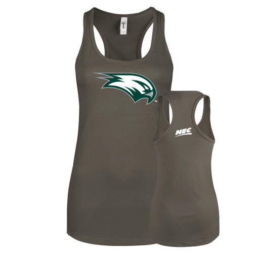 Next Level Womens Charcoal Racerback Tank-Northeast Conference Wagner College Mascot Mark