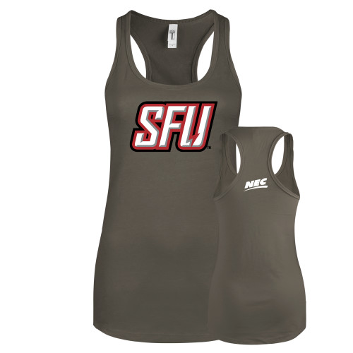 Next Level Womens Charcoal Racerback Tank-Northeast Conference Saint Francis University Primary Mark