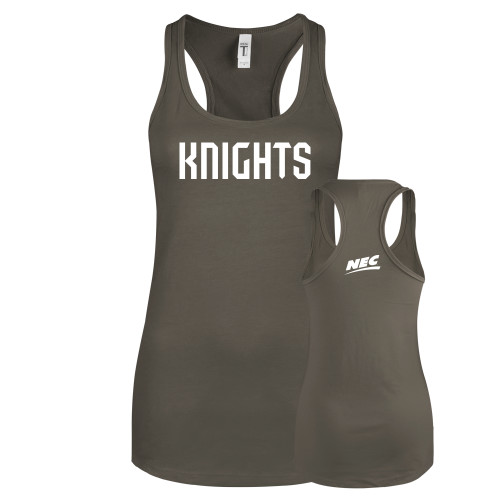 Next Level Womens Charcoal Racerback Tank-NEC Fairleigh Knights Wordmark
