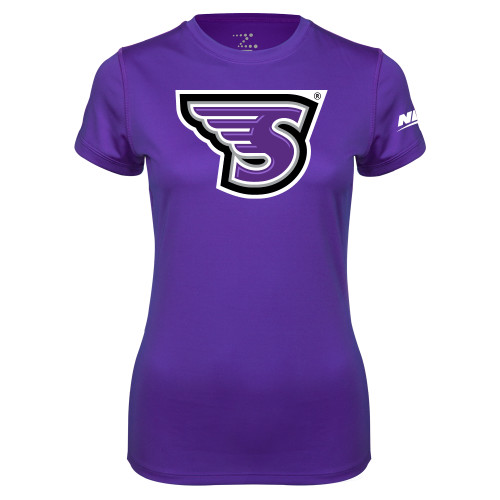 Womens Purple Performance Tee-NEC Stonehill S