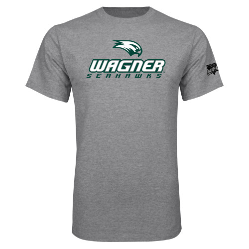 Grey T Shirt-Northeast Conference Wagner College Wagner Seahawks Stacked Mark