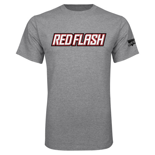 Grey T Shirt-Northeast Conference Saint Francis University Red Flash Wordmark