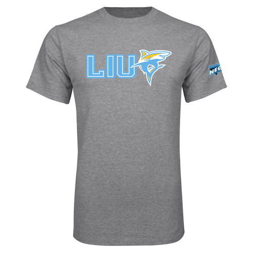 Grey T Shirt-Northeast Conference Long Island University LIU with Mascot Flat