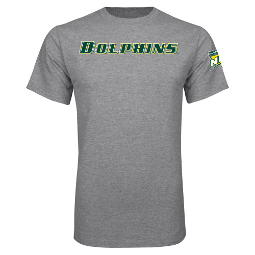 Grey T Shirt-NEC Le Moyne Dolphins Flat Wordmark