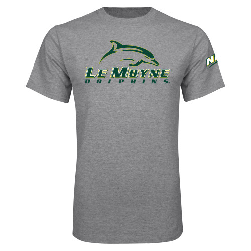 Grey T Shirt-NEC Le Moyne Dolphins Primary Mark