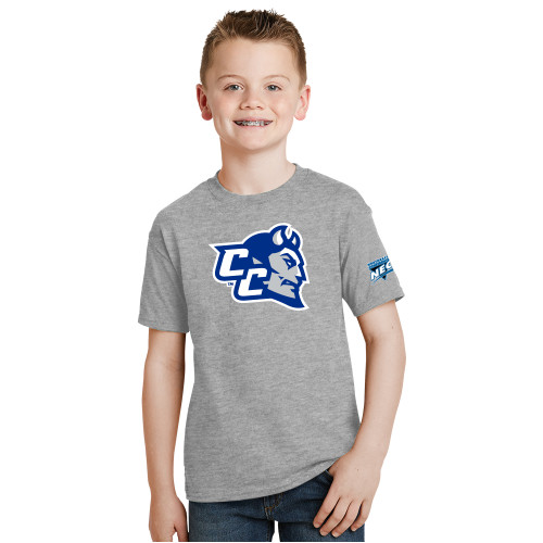 Youth Grey T Shirt-Northeast Conference Central Connecticut CC Mascot Mark