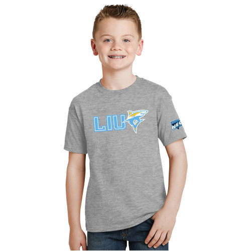 Youth Grey T Shirt-Northeast Conference Long Island University LIU with Mascot Flat