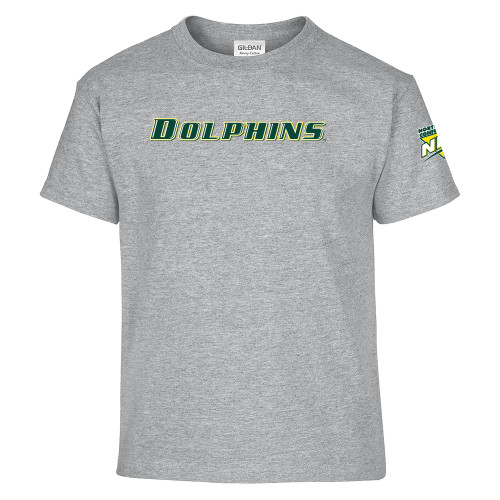 Youth Grey T Shirt-NEC Le Moyne Dolphins Flat Wordmark