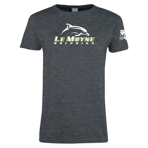 Womens Dark Heather Short Sleeve Tee-NEC Le Moyne Dolphins Primary Mark