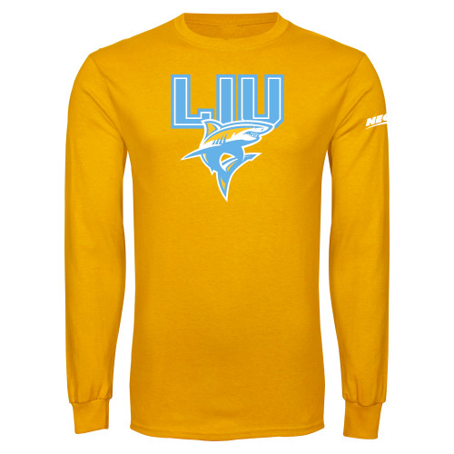 Gold Long Sleeve T Shirt-Northeast Conference Long Island University Primary Mark