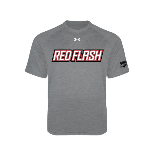 Under Armour Youth Grey Tech Tee-Northeast Conference Saint Francis University Red Flash Wordmark