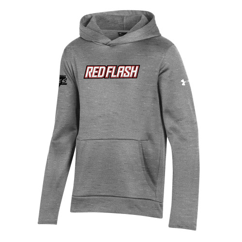 Under Armour Youth Grey Fleece Hoodie-Northeast Conference Saint Francis University Red Flash Wordmark