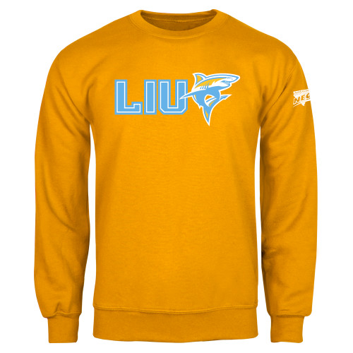 Gold Fleece Crew-Northeast Conference Long Island University LIU with Mascot Flat