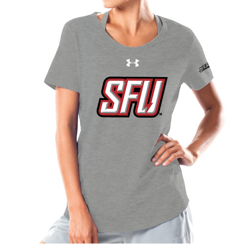 Under Armour Womens Grey Charged Cotton Tee-Northeast Conference Saint Francis University Primary Mark