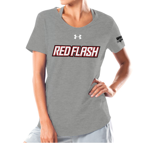 Under Armour Womens Grey Charged Cotton Tee-Northeast Conference Saint Francis University Red Flash Wordmark