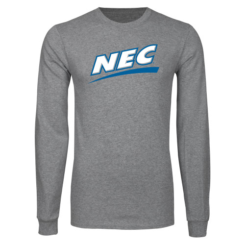 Grey Long Sleeve T Shirt-Northeast Conference NEC Flat Mark