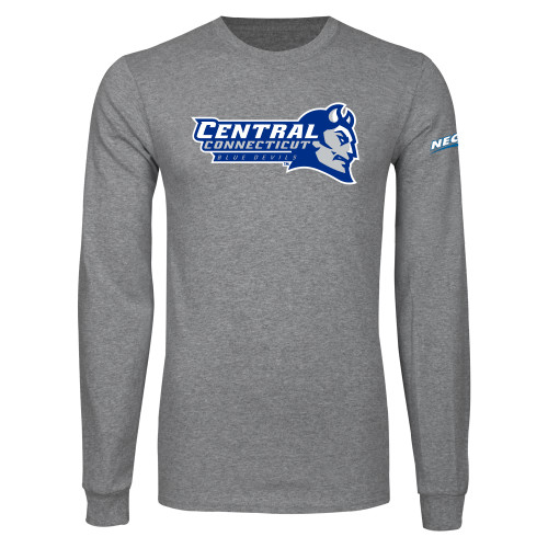 Grey Long Sleeve T Shirt-Northeast Conference Central Connecticut Primary Mark