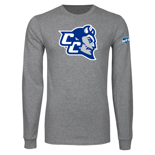 Grey Long Sleeve T Shirt-Northeast Conference Central Connecticut CC Mascot Mark