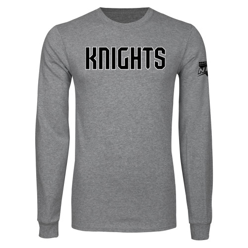 Grey Long Sleeve T Shirt-NEC Fairleigh Knights Wordmark