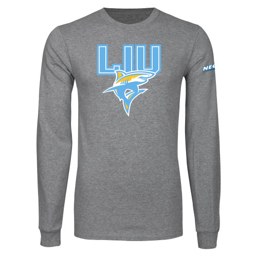Grey Long Sleeve T Shirt-Northeast Conference Long Island University Primary Mark