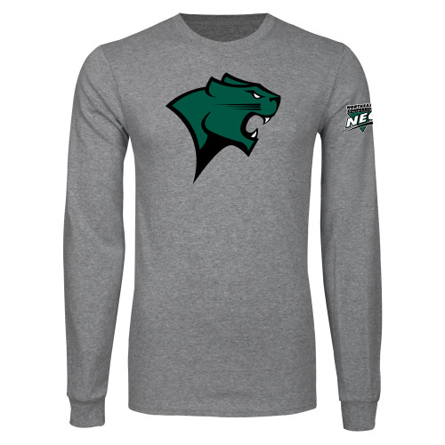 Grey Long Sleeve T Shirt-Chicago State University Cougar Head