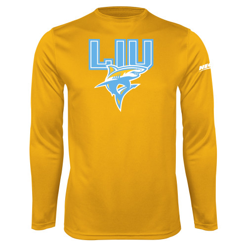 Gold Performance Long Sleeve Shirt-Northeast Conference Long Island University Primary Mark