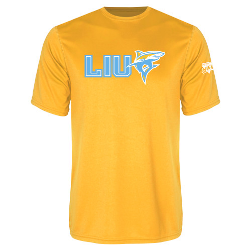 Gold Performance Tee-Northeast Conference Long Island University LIU with Mascot Flat