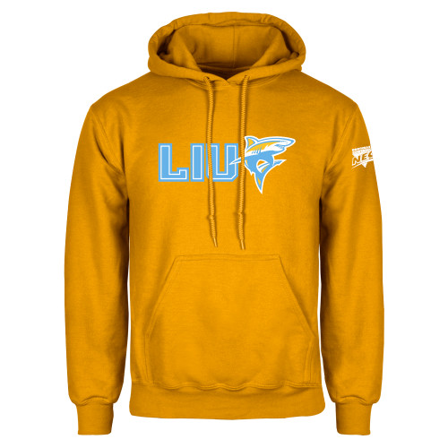 Gold Fleece Hoodie-Northeast Conference Long Island University LIU with Mascot Flat