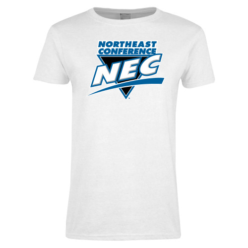 Womens White Short Sleeve Tee-Northeast Conference NEC Full Mark