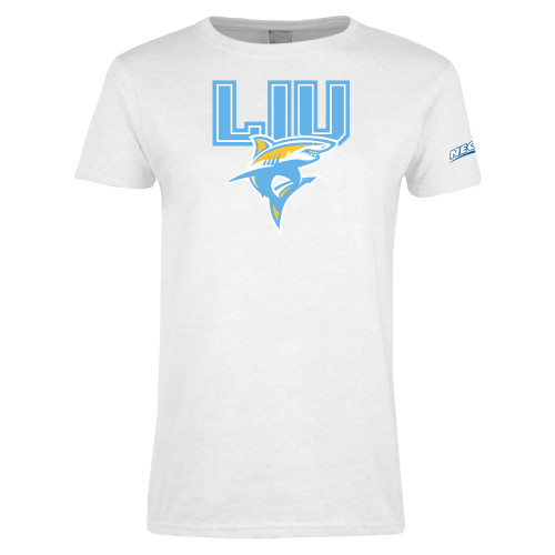 Womens White Short Sleeve Tee-Northeast Conference Long Island University Primary Mark