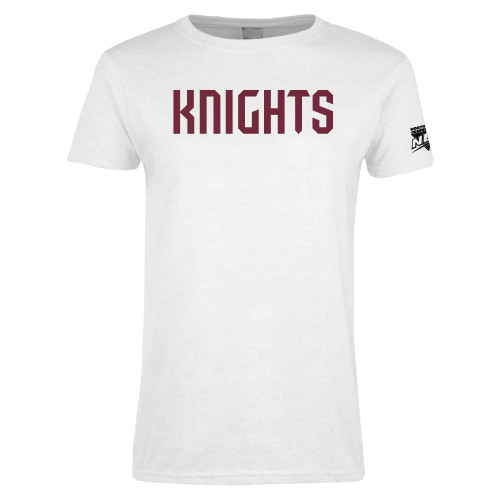 Womens White Short Sleeve Tee-NEC Fairleigh Knights Wordmark