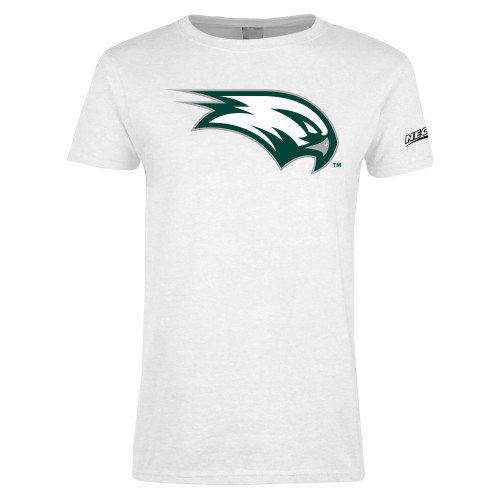 Womens White Short Sleeve Tee-Northeast Conference Wagner College Mascot Mark