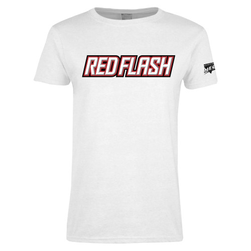 Womens White Short Sleeve Tee-Northeast Conference Saint Francis University Red Flash Wordmark