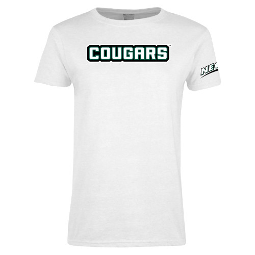 Womens White Short Sleeve Tee-Cougars Wordmark