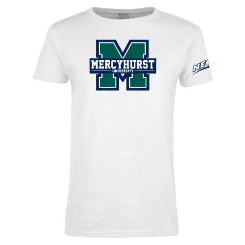 Womens White Short Sleeve Tee-Mercyhurst University Logo