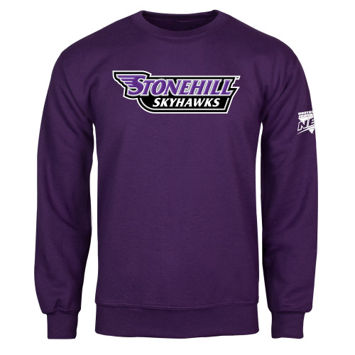 Purple Fleece Crew-NEC Stonehill Skyhawks Wordmark