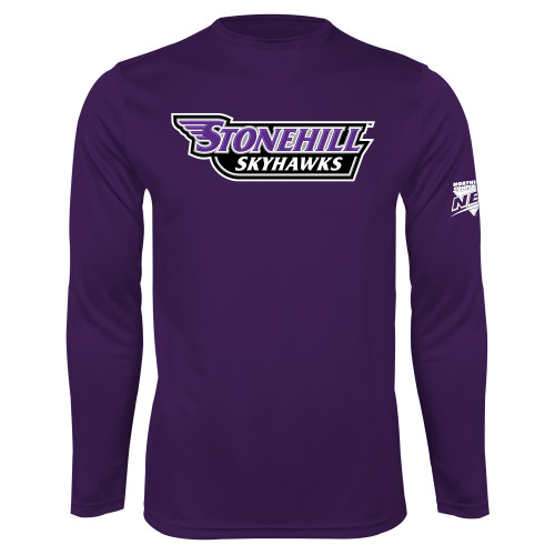 Purple Performance Long Sleeve Shirt-NEC Stonehill Skyhawks Wordmark